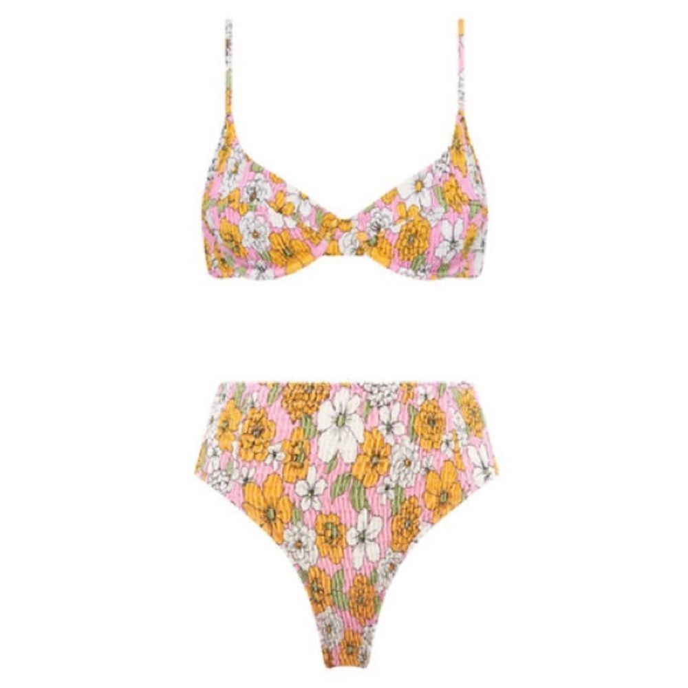 Floral bikini top and bottom flowers pink and orange